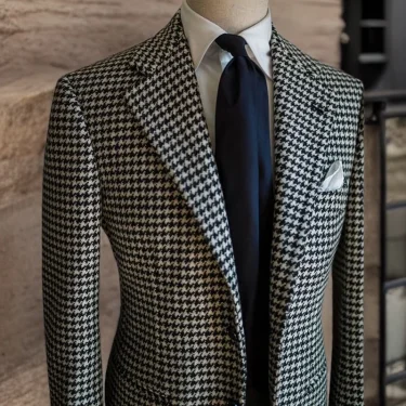 Houndstooth Business Blazer for Men 2023 Plaid Notched Lapel Suit Jacket Formal Male Fashion Coat 3