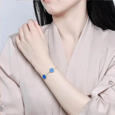 Clover Bracelet for Women Girls 14K Gold Silver Plated Stainless Steel Five Leaf Flower Dainty Lucky Link Bracelets Jewelry 4