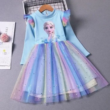 2025 New Princess Dress Girls Dress Spring Autumn Kids Dress Long-sleeved For Children's Party Clothes Elsa Frozen Dress 2-9Y 1