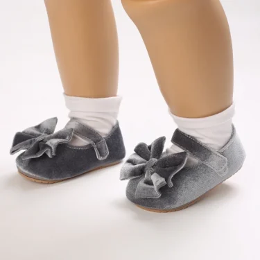 Spring and Autumn Newborn Flannelette Princess Shoes Baby Girls Bow Flat Shoes Toddler Baby Soft Rubber Sole First Walking Shoes 6