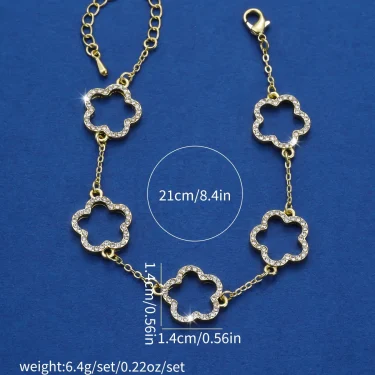 Hollow Cubic Zirconia Gold Plated Flower Bracelet Fashion Trends Modern Elegant Designer Daily Wear Clover Bracelets for Women 2