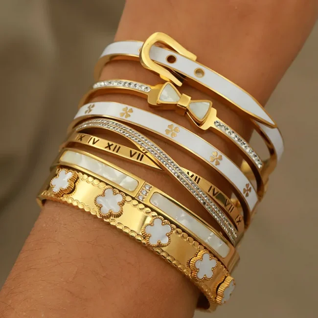 Stainless Steel Metal Classic Flower Bangles&bracelets for Women Fashion Brand Jewelry Delicate Bowknot Bangles Accessories 3