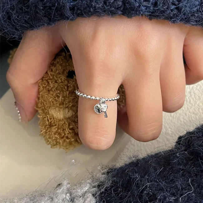 Foxanry Silver Color Love Heart Key Pendant Rings For Women Girls Creative Trendy Simple Sweet Elegant Anniversary Jewelry Gifts 6