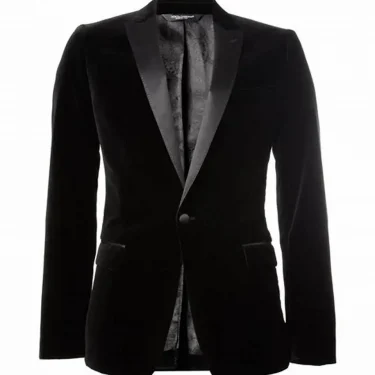 Black Velvet Men's Blazer One Button Peak Lapel Velvet Suit Jacket Slim Fit Wedding Jacket Business Coat 1