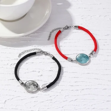 2 PCS/Set Stainless Steel Couples Bracelet For Women Lover Luminous Sun Moon Rope Charm Friendship Girlfriend Party Jewelry Gift 5
