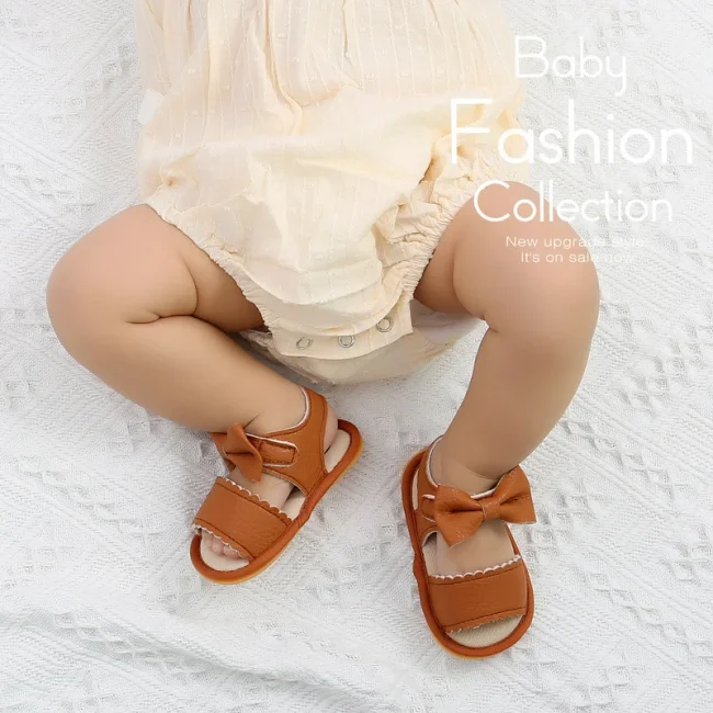 Meckior Baby Shoes Summer Baby Boy Girl Shoes Toddler Flats Sandals Soft Rubber Sole Anti-Slip Bowknot Crib First Walker Shoes 3