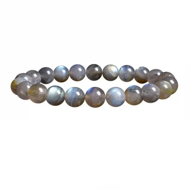 Natural Grey Labradorite Bracelets Flash Smooth Spectrolite Moonstone Round Elastic Beads Bracelet Genuine Natural Stone Jewelry 6