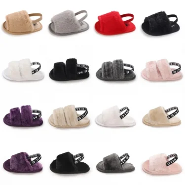 Fashionable Soft Classic Women's Baby Slippers Sandals Breathable Baby Fur Leather Shoes Simple Elastic Sandals Princess 1