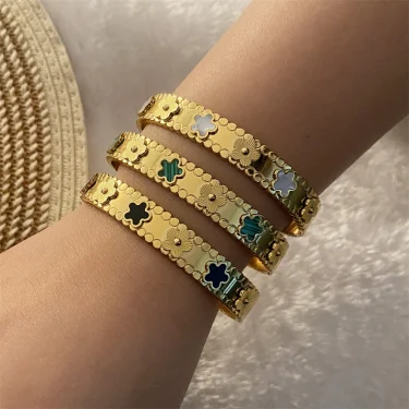 316L Stainless Steel Retro 3 Colors Natural Seashells Flowers Bracelets Ladies Fashion Trend High Jewelry Accessories Party Gift 2