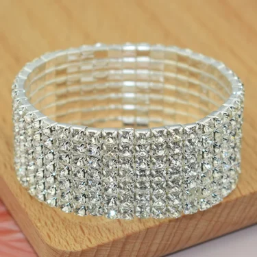 Classic Multiple Shining Rhinestone Crystal Stretch For Women Girls Bridal Wedding Wristband Elastic Bracelet Gold Silver Color 1
