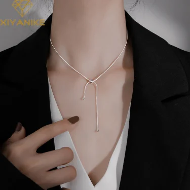 XIYANIKE Silver Color Snake Chain Necklace Female Clavicle Chain Adjustable Short Style Fashion Simple Party Decoration 1