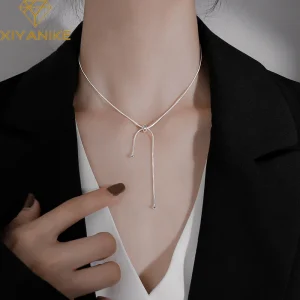 XIYANIKE Silver Color Snake Chain Necklace Female Clavicle Chain Adjustable Short Style Fashion Simple Party Decoration 1