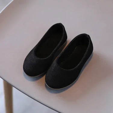 Girls Flat Leather Shoes Kids Casual Flats Candy Color Slip-on Loafers Flock Fabric Simple Chic Princess Children's Black Shoes 2
