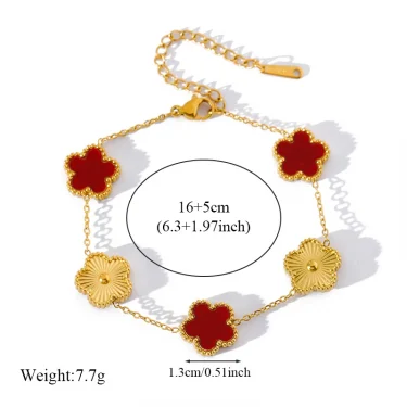 EILIECK 316L Stainless Steel Red Five-Leaf Clover Flower Bracelet Trendy Wrist Chain Bangles Jewelry For Women Holiday Gifts 2