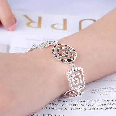 Factory direct fashion 925 Sterling Silver Bracelet for woman Retro round pattern chain trend jewelry Wedding party lady gift 2