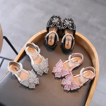 Summer Girls Sandals Fashion Sequins Rhinestone Bow Girls Princess Shoes Baby Girl Shoes Flat Heel Sandals Size 21-35 4