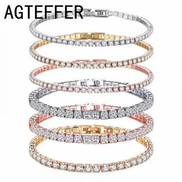New 925 Sterling Silver Hip Hop Fashion Women's Tennis Bracelet Rose Gold Shining Cubic zirconia Bracelet Wedding Jewelry Gift 1