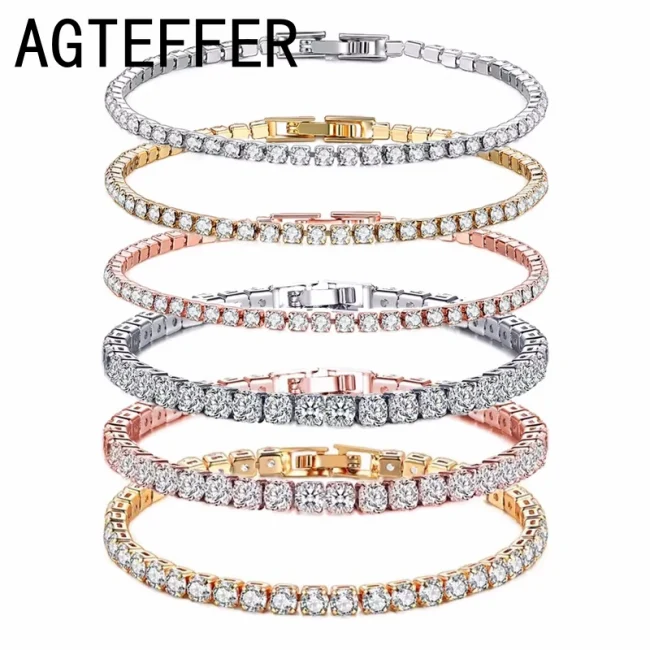New 925 Sterling Silver Hip Hop Fashion Women's Tennis Bracelet Rose Gold Shining Cubic zirconia Bracelet Wedding Jewelry Gift 1