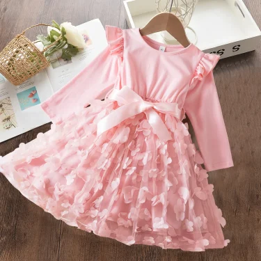 Girls Long Sleeves Dress for Floral 2024 New Autumn Dresses for Girls 2 to 6 Years Baby's Birthday Princess Wedding Party Dress 3