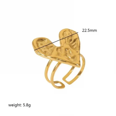 Stainless Steel Hammer Pattern Big Heart Opening Golden Ring for Women Fashion Accessories Texture Design Jewelry Birthday Gifts 6