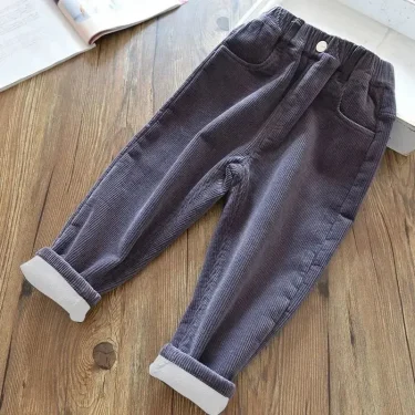 Kids Warm Pants Boy Girls Autumn Winter Corduroy Thick Outer Wear Sports Trousers 1-9Y Children Clothes Casual High Waist Pants 6