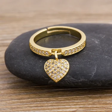 AIBEF Bohemian Classic Romantic Heart Shape Adjustable Rings Cubic Zircon Crystal Opening Finger Women Charm Gold Color Jewelry 1