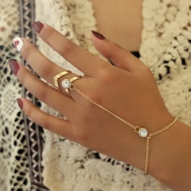 Vintage Gold Color Big Zircon Bracelet Ring Wrist Chain Jewelry Fashion Hand Back Bangles Female Women Arrow Bracelet 1