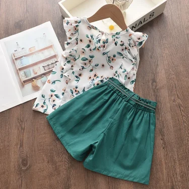Bear Leader Kids Girl Clothes Fashion Sling Flower Bow Baby Girls Shirt + Stripe Shorts 2pcs Suit Children Clothing Sets 3