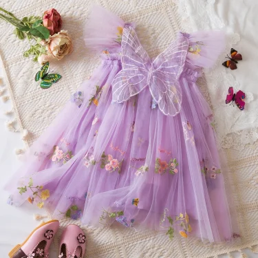 Toddler Girls Butterfly Dress for 1 to 5 Years Embroidery Baby Flower Summer Dress Ruffles Birthday Party Fairy Princess Dress 3