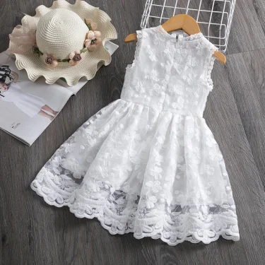 Little Girls Dress New Summer Lace Embroidery Flower Dresses Princess Birthday Party Vestidos Holiday Casual Wear 3-8 Years 2