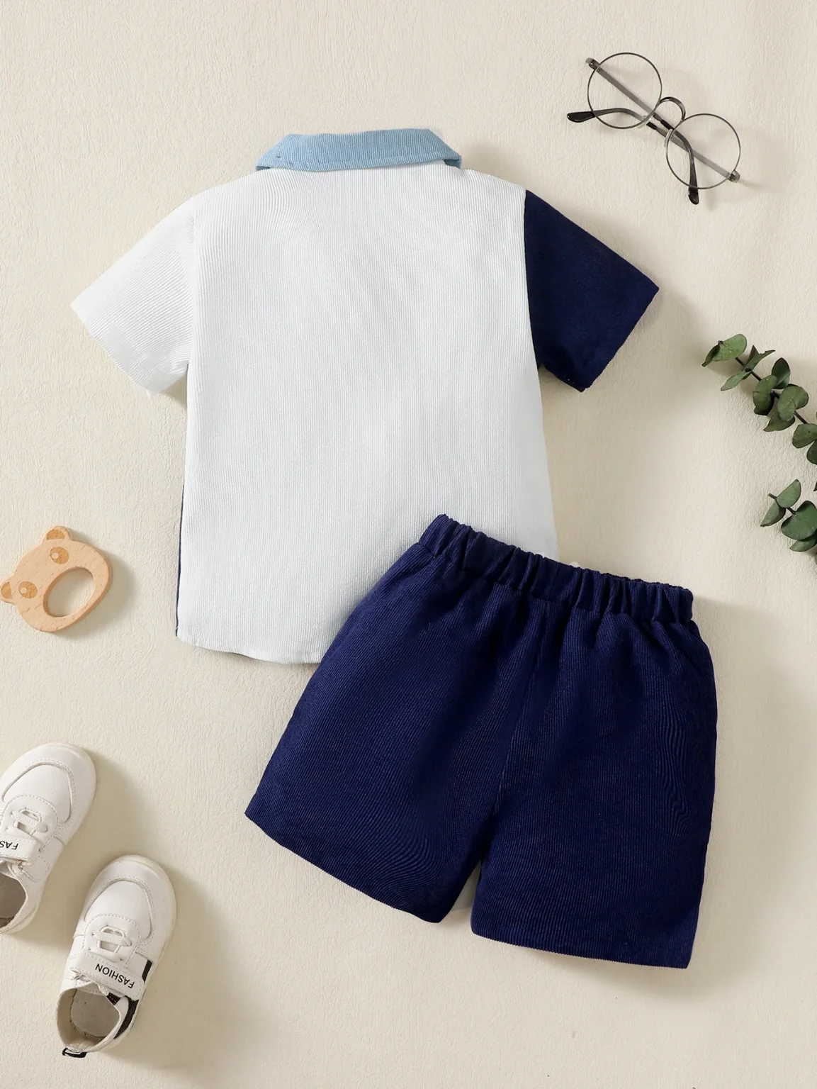 1-6 Year Children Boys' Flip collar Color Blocked Pit Stripe Top+Shorts Fashion 2Pcs /set Sunny Handsome Boys' Summer Set 2