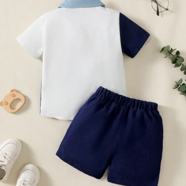 1-6 Year Children Boys' Flip collar Color Blocked Pit Stripe Top+Shorts Fashion 2Pcs /set Sunny Handsome Boys' Summer Set 2