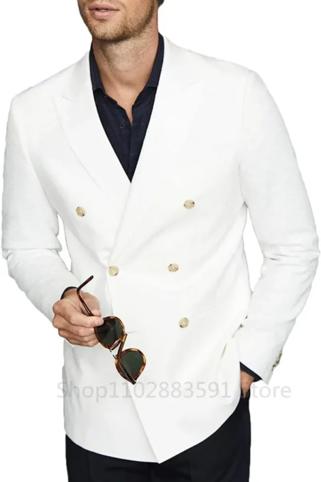 1 Piece Elegant Suits for Men Ivory Fashion Peaked Lapel Double Breasted Blazer Only Prom Party Wedding Formal Tuxedo Slim Fit 1
