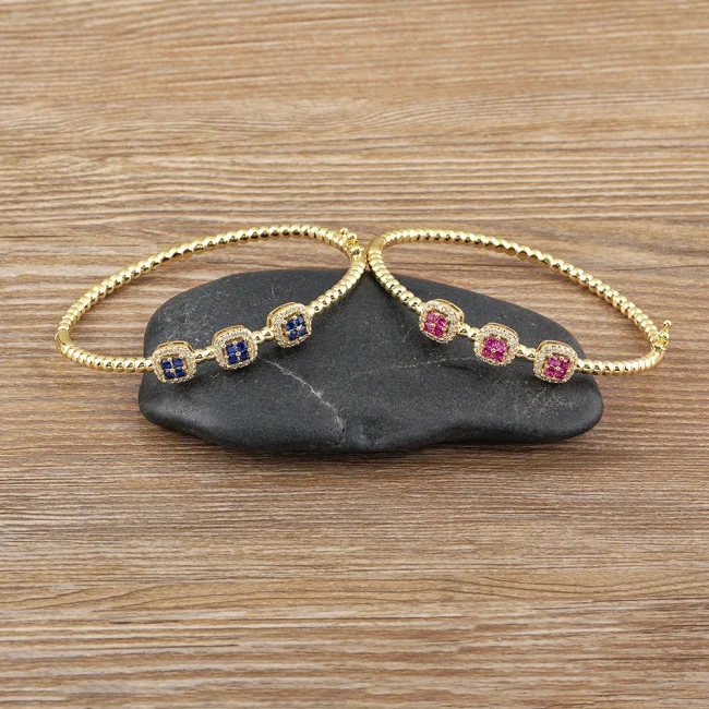 Nidin Classic Design New Inlaid Crystal Zircon 4 Colors Gold Plated Bangles Bracelets for Women Charm Party Wedding Accessories 6