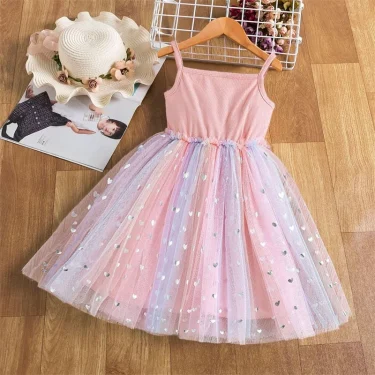Toddler Girls Princess Dress Children Tulle Sleeveless Sling Dresses Summer New Baby Birthday Party Vestido Sweet Casual Clothes 3