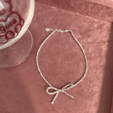 BFCLUB S925 Sterling Silver Bracelets for Women Cute Bow Shinning Accessories Trend Vintage Simple Pendant Party Jelwery 2