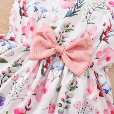 4-7 Years Kids Girls 2PCS Dress Set Solid Knitted Overcoat+Floral Sleeveless Dress with Belt Photography Style Princess Clothing 6