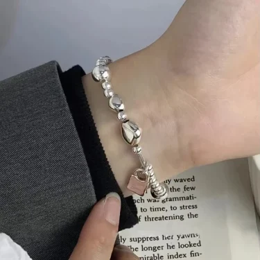 PONYKISS 925 Sterling Silver Square Pendant Round Bead Charm Bracelets for Women Minimalist Trendy Fine Jewelry Accessories 2