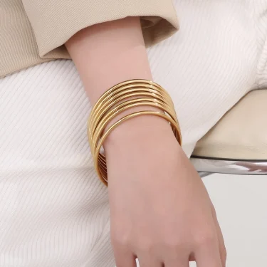 Simple 3pcs Stainless Steel Bracelet For Women Men Gold Silver Color Geometry Wire Round Bangle Trendy Jewelry Wristband Gifts 2
