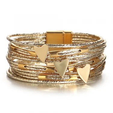 ALLYES Trendy Love Heart Wrap Leather Bracelets for Women Multilayer Glitter Filled Slim Strips Bangle & Bracelet Party Jewelry 1