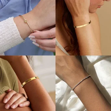 3pcs Stainless Steel Stack Cuff Bracelets for Women 14K Silver Plated Adjustable Jewelry Gifts Luxury CZ Chain Love Knot Bangles 6