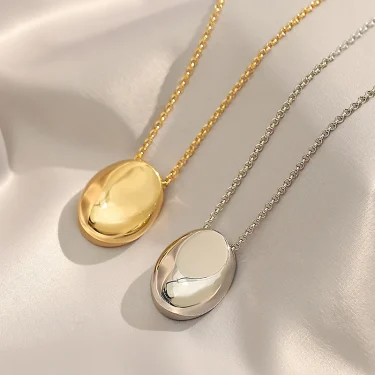 European and American Oval Pendant stainless steel Gold Color Long Necklace Fashion Jewelry Accessories Sweater Chian For Womens 5