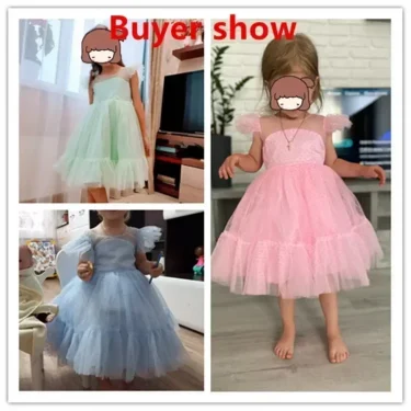 Summer Girls' Dress Princess Birthday Party Ceremony Dress Lace Thin Kids Evening Ball Gown Elegant Party Dress for Girls 4-10Y 6