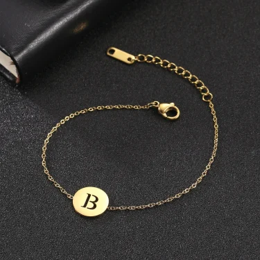 Hollow Alphabet A-Z Round Pendant Bracelets Stainless Steel Bracelets for Men Women Trend Jewelry for Party Gift (17+5CM) 3