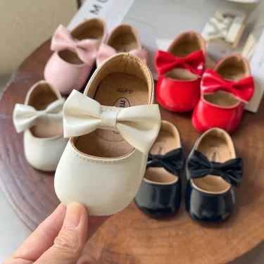 Newborn Baby Shoes Infant Girls Shoes PU Anti-slip Bowknot Classic Princess Dress Shoes Toddler First Walker Crib Shoe 1