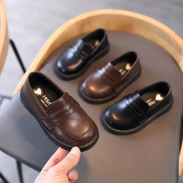 Kids Loafers Slip-on Pu Leather Shallow Black Brown Boys Girls Flat Shoes 21-36 Toddler Fashion Leisure Children Casual Shoe 4