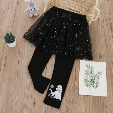 Quality Cotton Girls Skirt Pants for Children Disney Frozen Elsa Princess Skirts Baby Girl Pink Blue Trouser Lace Kids Leggings 3