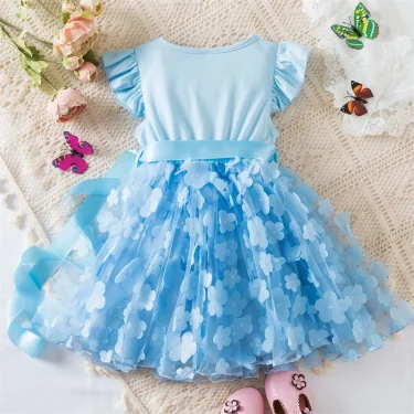 New Summer Dress for Baby Girls 2-6 Years 3D Butterfly Fly Sleeves Kids Birthday Princess Dress Elegant Wedding Party Dress 4