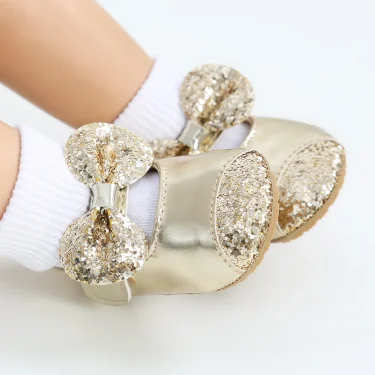Infant Baby Girls Soft Sole Bowknot Princess Wedding Dress Mary Jane Flats Prewalker Newborn Light Baby Sneaker Shoes 5