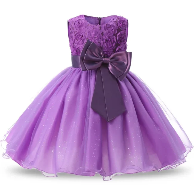 Princess Girl Dress Wedding Birthday Party Frocks for Children Costume With Bow Prom Ball Gown Elegant Party Dress For Girls 4